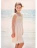 Blush Pink Lace Chiffon Knee Length Flower Girl Dress